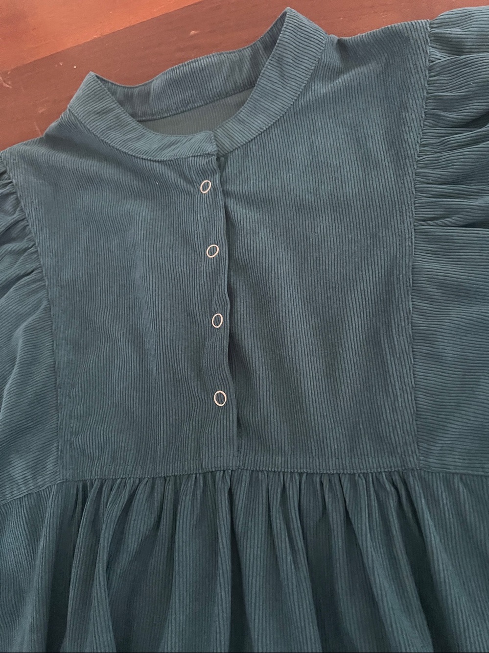 Teal-Blue/Green Corduroy Snap
Buttons Empire Waist Dress | M - Picture 3 of 10